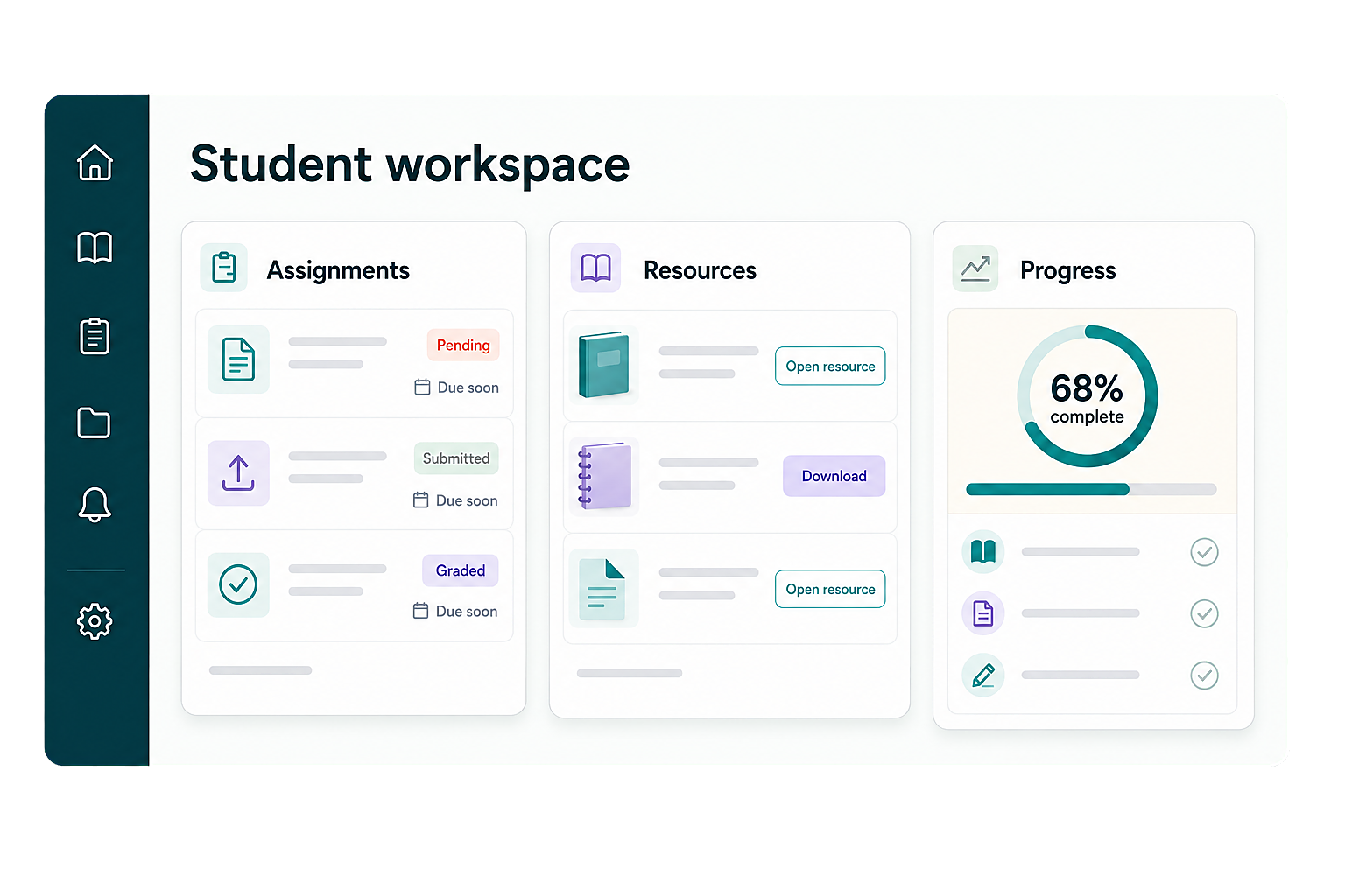 Student workspace interface illustration